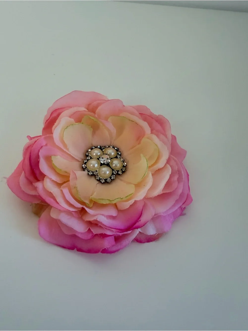 Pink Flower Hair Clip Pearl Rhinestone Center Large Floral Hair Accessory